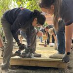 Participants working together to complete the build with Bosch tools