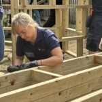 Participants working together to complete the build with Bosch tools